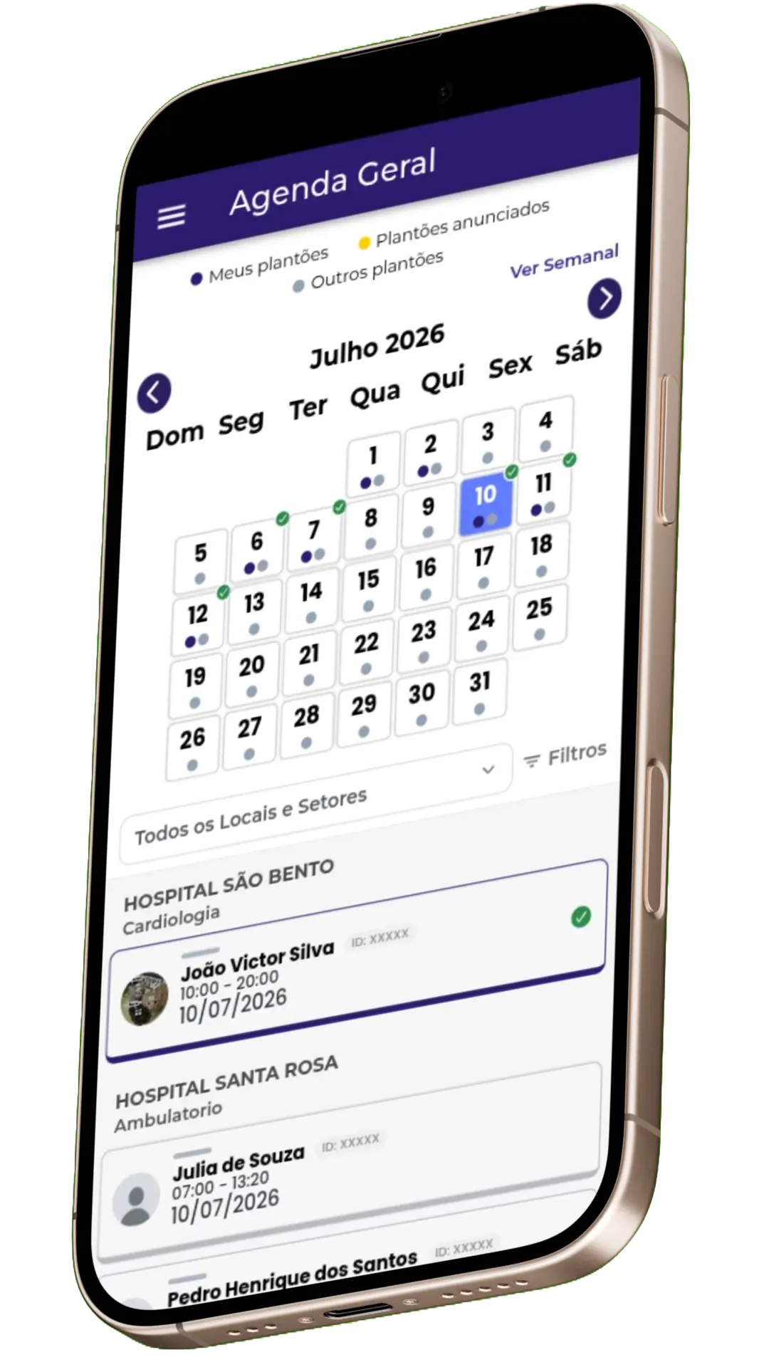 App Dr. Escala: tela de agenda geral