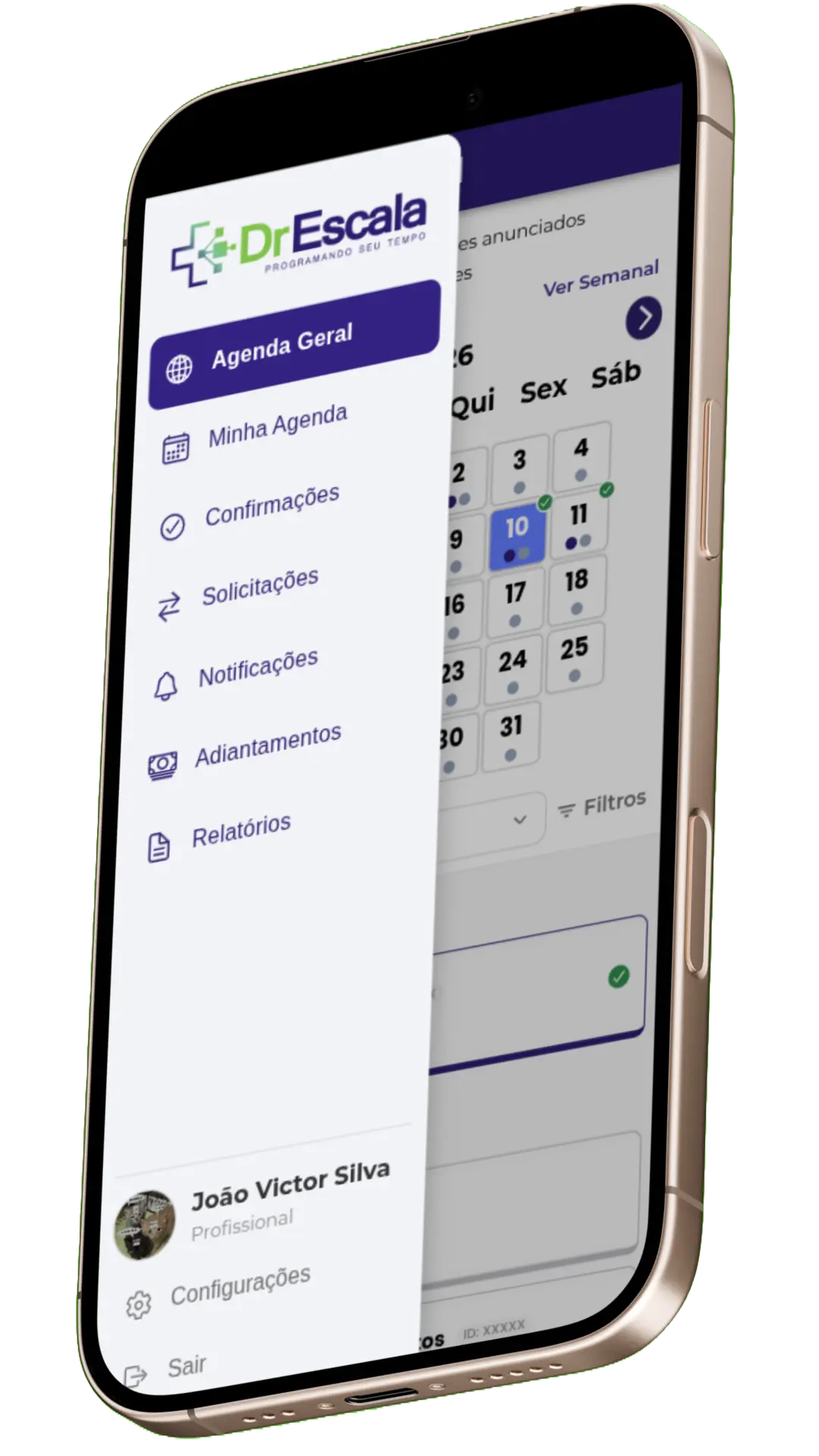 App Dr. Escala: menu do aplicativo